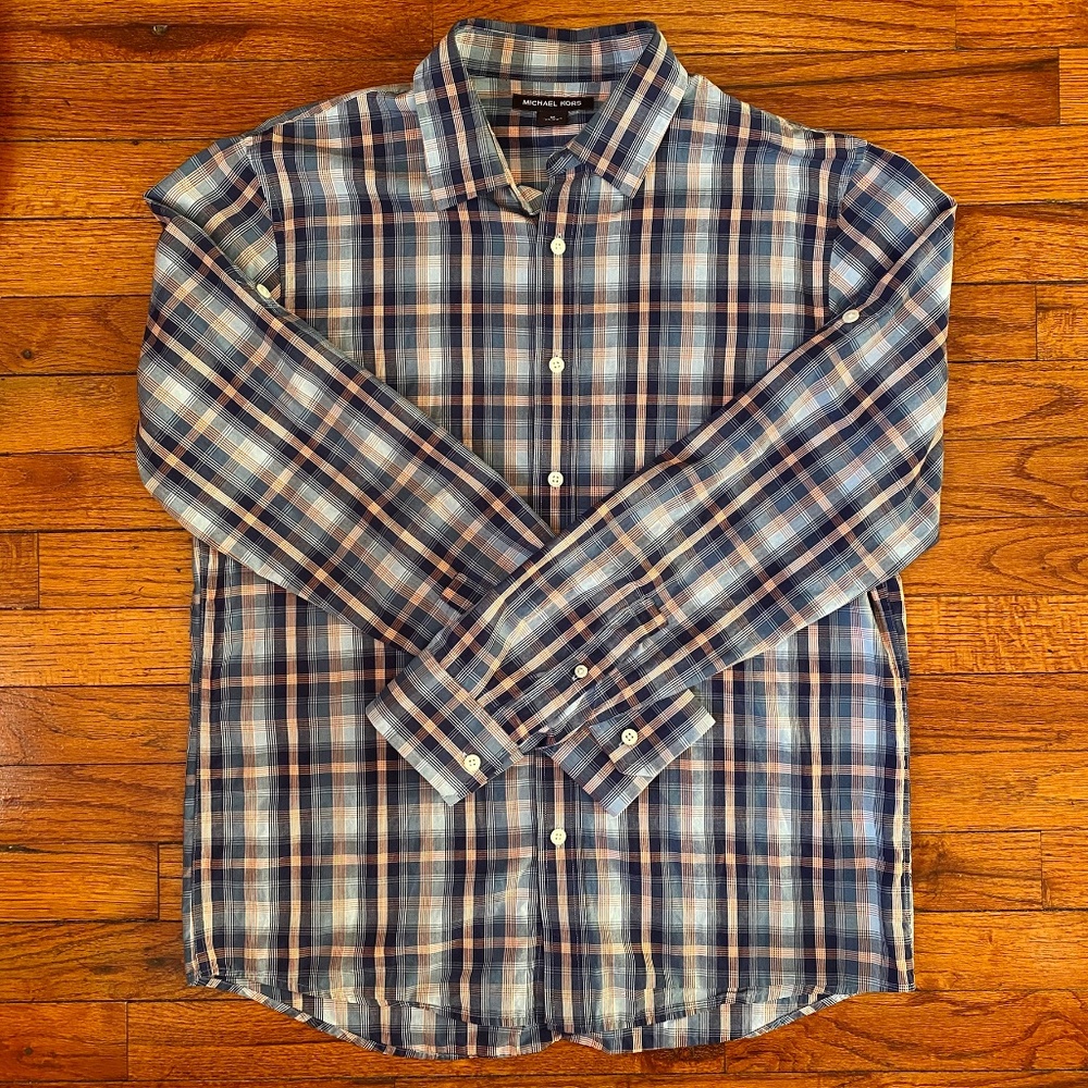 Michael Kors Men's Cotton Button Down Shirt, Medium